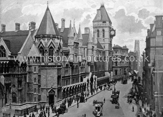 The Royal Palace of Justice, with Temple Bar Memorial, Strand, London. c.1890's